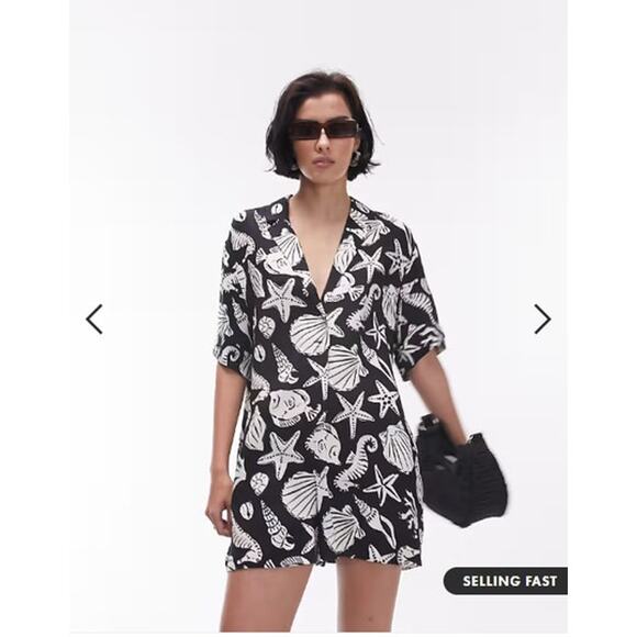 Topshop Pants - NEW! Topshop Button Down Romper in Mono Shell Print (6)
